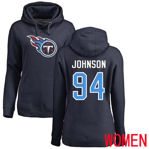 Tennessee Titans Navy Blue Women Austin Johnson Name and Number Logo NFL Football #94 Pullover Hoodie Sweatshirts->nfl t-shirts->Sports Accessory